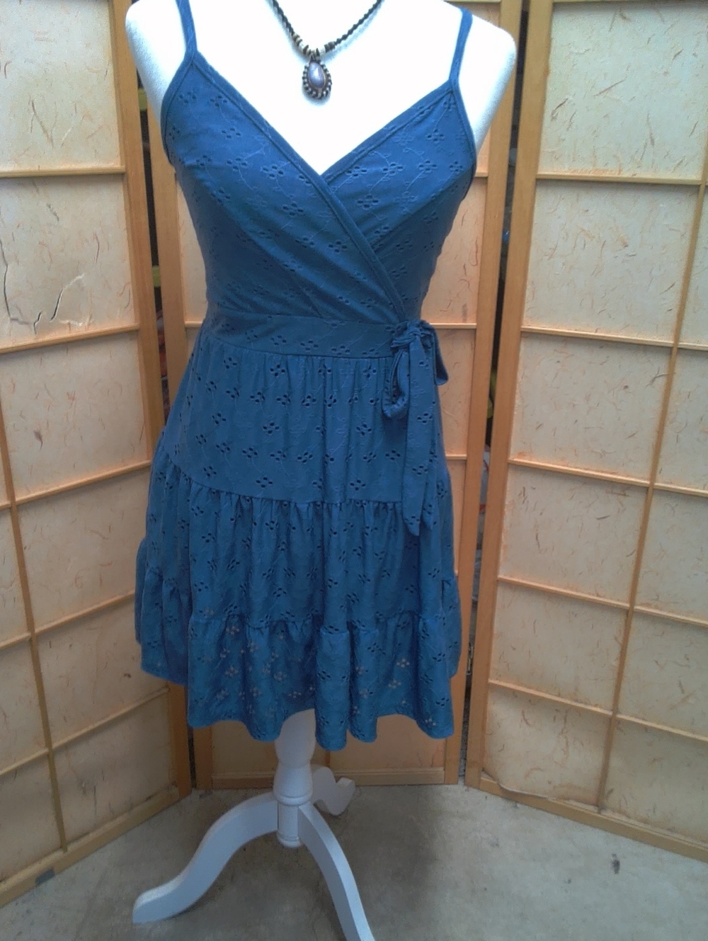 Love Squared Blue Eyelet Wrap Mini Dress Size S